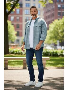 Cabela's Men's XL Button-Down Plaid Denim Shirt